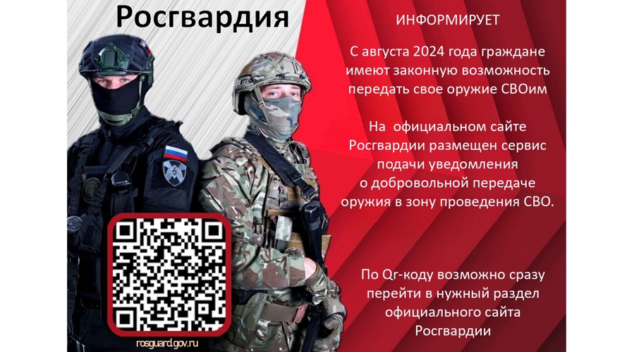 Росгвардия напоминает гражданам о возможности передачи оружия в зону СВО